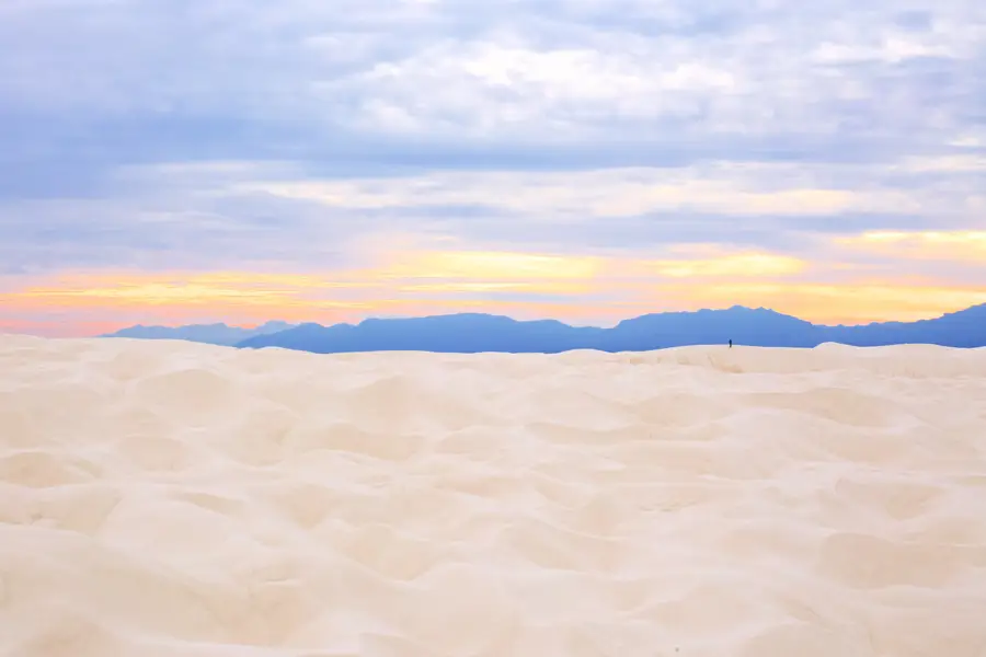 Sunset over the gypsum dunes of White Sands in southern New Mexico